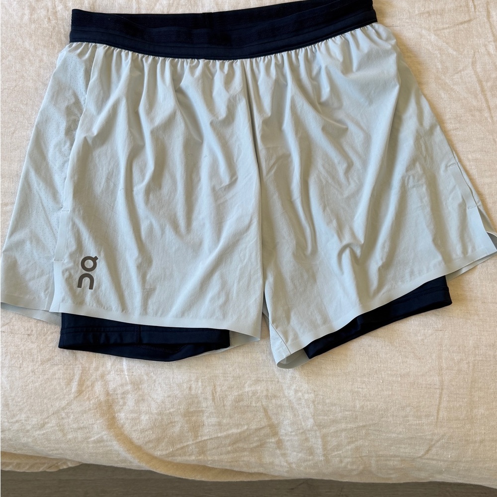 On Running Sky Blue Shorts with Black Trim and Liner